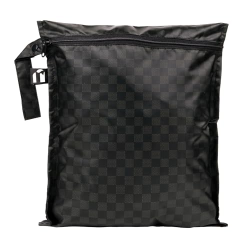 Bumkins Roamio Waterproof Wet Bag for Baby, Travel, Swim Suit, Cloth Diapers, Pump Parts, Pool, Beach, Gym Clothes, Toiletry, Hook to Stroller, Daycare, Zipper Reusable Wetdry Pouch, Black Check