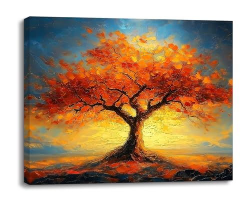 Piy Painting Árbol Lienzo Arte Pared, Puestas De Sol Lienzos Decorativos, Lienzo El Árbol Rojo, Impresiones Sobre Lienzo, Fácil De Colgar Para Salón Entrada Vestíbulo Cafetería, 30x40 cm