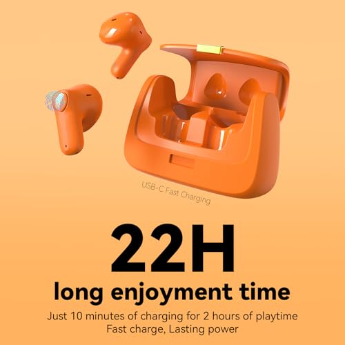 Image of ANCwear Orange Mini Purse Wireless Earbuds for Women and Teens, Citrus Cute Ear Buds with Handbag Charging Case, DIY Stickers, Bluetooth 5.3, 22H Battery Life, Dopamine Y2K Gift Earbuds for Girls