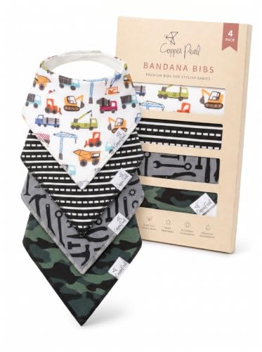 Image of Copper Pearl Baby Bibs 4 Pack, Printed Bandana Drool Bibs for Baby Girl & Boy, Soft Cotton Drooling Teething Bibs