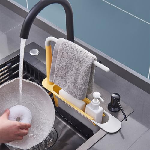 Image of Plastic Long Sink Shelf | Expandable Kitchen Drying Basket Rack | Sink Sponge Shelf | Brush /Soap Drainer Rack | Telescopic Sink Storage Rack (Pack Of 1) Multicolored