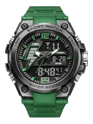 Image of V2A Stryke 45mm Analog Digital Sports Watch for Men | Hybrid Layered Dial | Alarm Stopwatch Backlight Day Date | TPU Strap | 30M Water Resistant | Gift for Mens