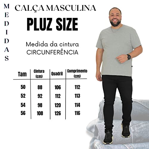 Calça Jeans Masculina Plus Size Slim Tamanho Especial Grande Cor:Jeans/Preto;Tamanho:50