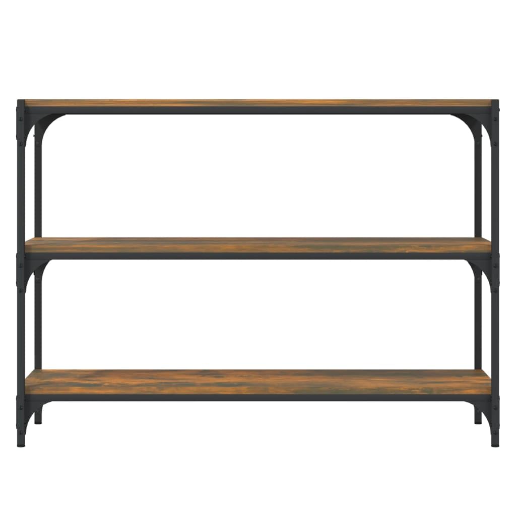 Regał na książki dąb wędzony z materiału drewnopochodnego i stali, 100 x 33 x 70,5 cm, z 3 półkami, przemysłowy regał na książki do salonu, stabilny regał stojący, uniwersalny regał na