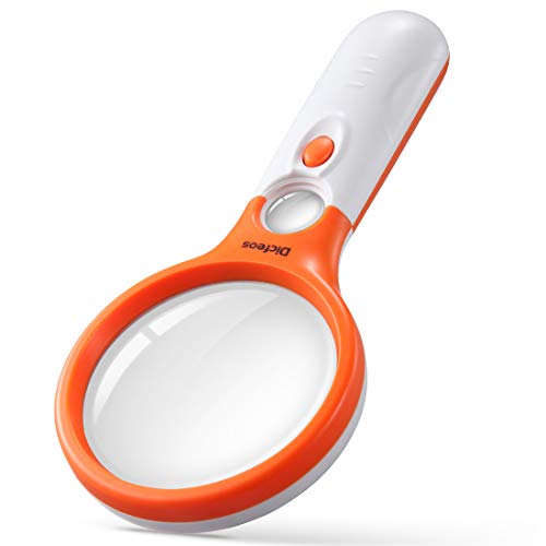 Dicfeos 3X/45X Magnifying Glass with 3 LED Book Light, 75mm Anti-Scratch Optical Grade Glass Lens, 4.1 Ounce Lightweight, Brings Fun for Kids and Elders (Orange)