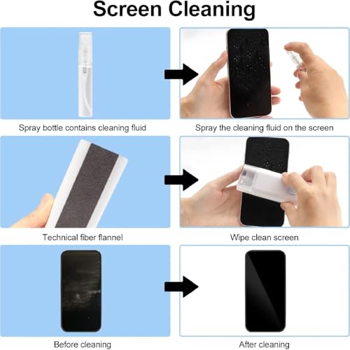Image of Elfora 7 in 1 Electronic Cleaner kit | Cleaning Kit for iPad | iPhone | Airpods | Monitor Screen | Keyboard | Dust Brush Including Soft Sweep | Swipe | Airpod Cleaner Pen | Key Puller and Spray Bottle