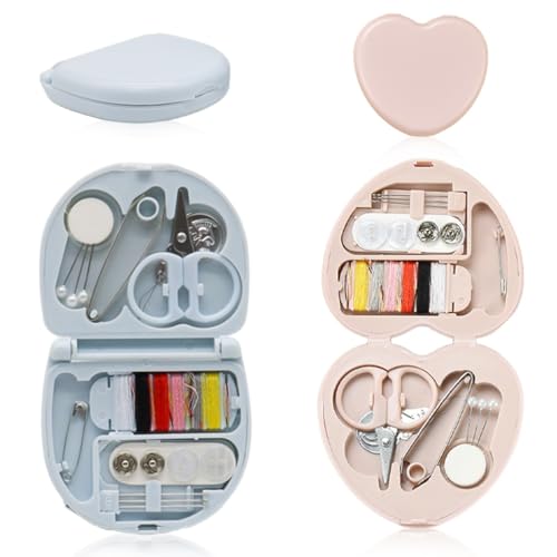 JEYORZY 2 Pieces Mini Kit de Costura Portátil,Kit Costura Completo,Accesorios Básicos Pequeños con Agujas,Hilos,Botones y Tijeras,para Viajes y Emergencias en El Hogar