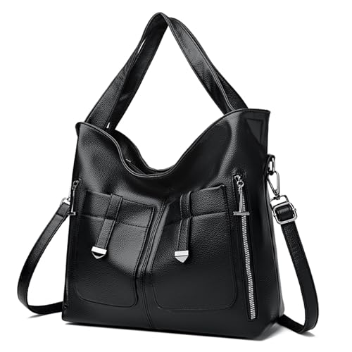 Sac à main pour femme noir 2562 grand sac à bandoulière hobo multi poches