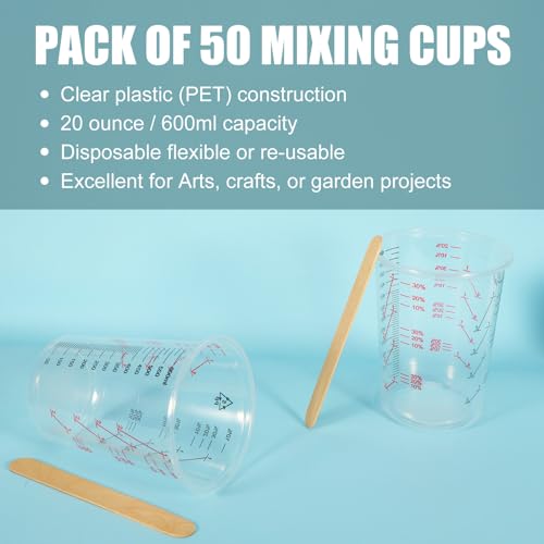 Set de 50 vasos medidores de 600 ml con palitos de madera miniatura 3