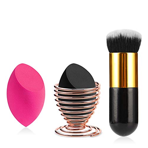 TIMEWHEEL Makeup Sponges with Foundation Brush, Foundation Blending Sponge for Liquid Cream and Powder, Professional Beauty Sponge Blender & Makeup Holder(4 Pack)