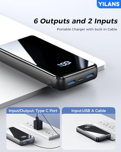 Portable Charger,50000mAh Power Bank Built-in Cable, 22.5W PD USB C In & Out Fast Charging, External Battery Pack with 6 Output & 2 Input, Travel Phone Charger for iPhone 17/16/15/14/13/12(Black) - image 7