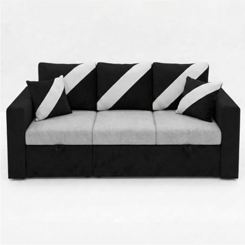 Image of FURNY Trivia 4 Seater LHS Lounger Sofa Cum Bed (Light Gray - Black) with Pull-Out Function | Luxury Velvet Suede Finish | Durable Comfort | Ideal for Living Room