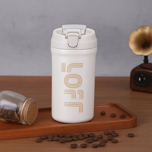 Image of Insulated Travel Coffee Tumbler Leak-Proof Stainless Steel Thermos Mug, Double Wall Vacuum Insulated, Spill-Proof Lid - Ideal for Hot & Cold Drinks (White, 600ml)