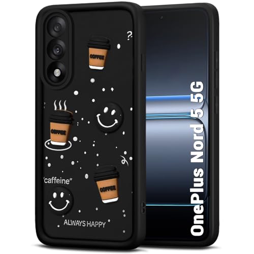 Image of TheGiftKart Back Cover Case for OnePlus Nord 5 5G | Cute Fun Cartoon 3D Smiley Coffee Case | Full Camera Protection | Shockproof Back Cover Case for OnePlus Nord 5 5G (Silicone, Black)