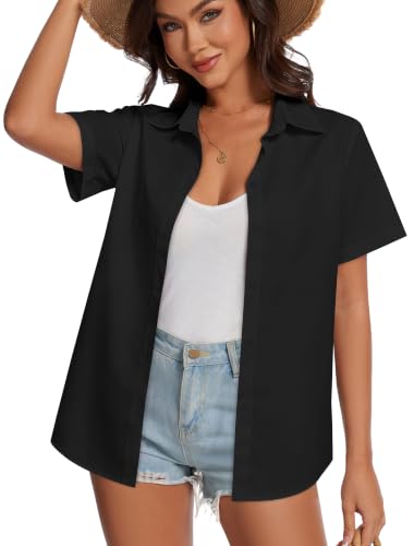 Image of Women Hawaiian Shirt Button Down Summer Tops Beach Short Sleeve Blouse
