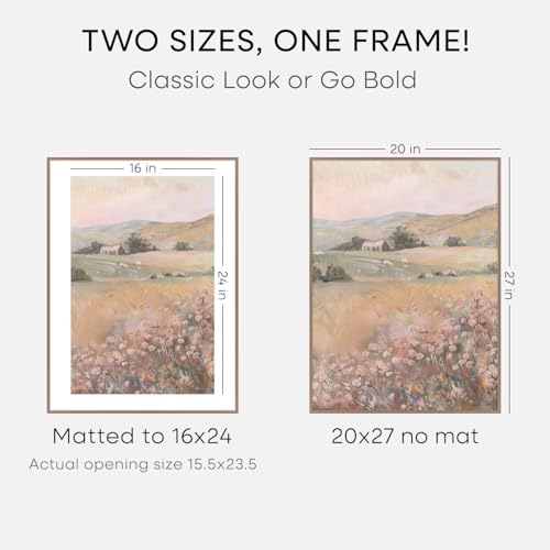 Image of Homeforia 20x27 Picture Frame Mocha, High End Metal 20x27 Poster Frames with Mat 16x24 Photo, 20 x 27 Mocha Frame Matted to 16 by 24 Print, 27by20 Thin Hanging Frames, Tempered Glass, Wall Kit, Set of 1