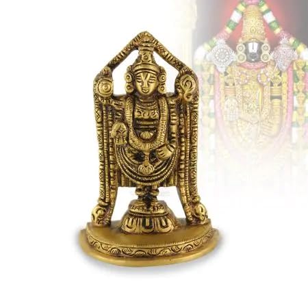 Statue Tirupati Balaji en laiton massif sculpté avec finition antique