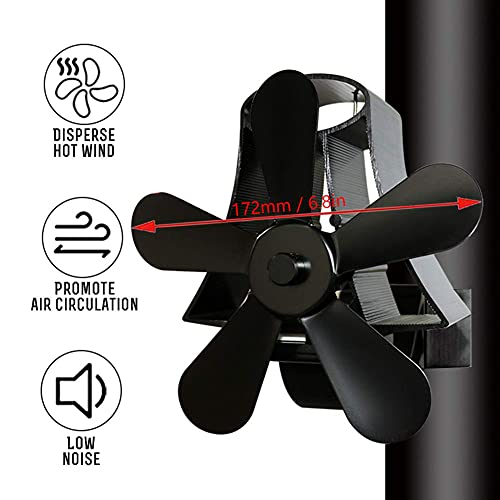 DHWWXDL Ventilador de lareira com 5 lâminas, mini tamanho alimentado por calor operação silenciosa,