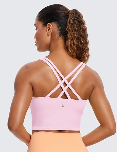 Image of CRZ YOGA Womens Butterluxe Strappy Longline Sports Bra - Padded Criss Cross Yoga Workout Crop Tank Tops