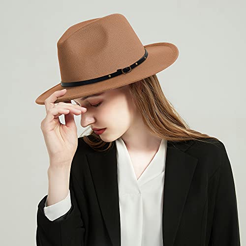 Image of Wide Brim Fedora Hats for Women Men Two Tone Dress Hat Felt Panama Hat in Two Audlt Size