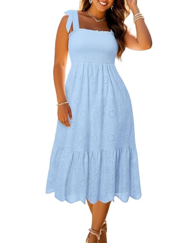 Plus Size Summer Dress 2025 - Sun Boho Casual Beach Spaghetti Strap Eyelet Midi Sundress
