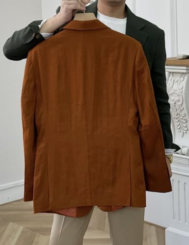 Linen Double Breasted Blazer for Men Fashion Peak Lapel Jacket Slim Fit Business Casual Sport Coats4