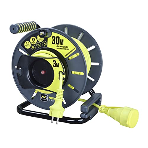 Enrouleur inversé 30m Masterplug Pro-XT pour ne plus couper votre câble de tondeuse vert