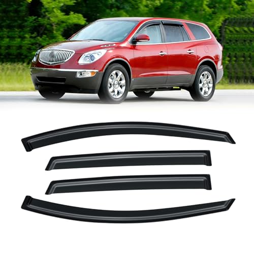 CMVT Auto Window Visor for 2008-2017 Buick Enclave, Rain Guards Shields Vent Deflector Shade Wind Ventvisor Dark Smoke 2009 2010 2011 2012 2013 2014 2015 2016, Tape-On, 4PCS