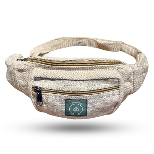 Image of Waist Bag for Men & Women | Adjustable Belt Bag Hemp Fanny Pack | Travel Running Hiking Outdoor Crossbody Chest Sling | Eco-Friendly Lightweight Waist Bag with Multiple Zipper Pockets