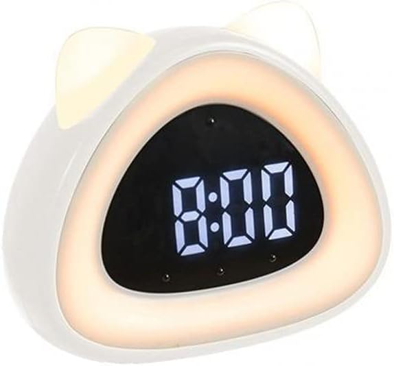 Smart Digital Alarm Clock LED Night Kids Bedroom Cute Cat Ear Shape Digital Display Night Light Alarm Clock Temperature Monitor (Color : Pink) (White)