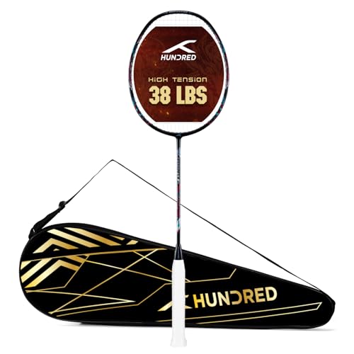 Image of Hundred Predator 84 Extreme Strung Badminton Racket with Full Racket Cover (Black)|