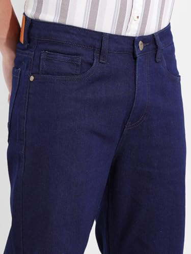 Image of The Indian Garage Co Men Slim Straight Fit Solid Mid-Rise Jeans (Dark Blue 36)
