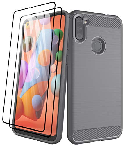 Aliruke Case for Samsung Galaxy A11 Case with Tempered Glass Screen Protector[2 Pack], Slim Shockproof TPU Bumper Cover Flexible Lightweight Protective Phone Case for Samsung Galaxy A11 A115, Gray