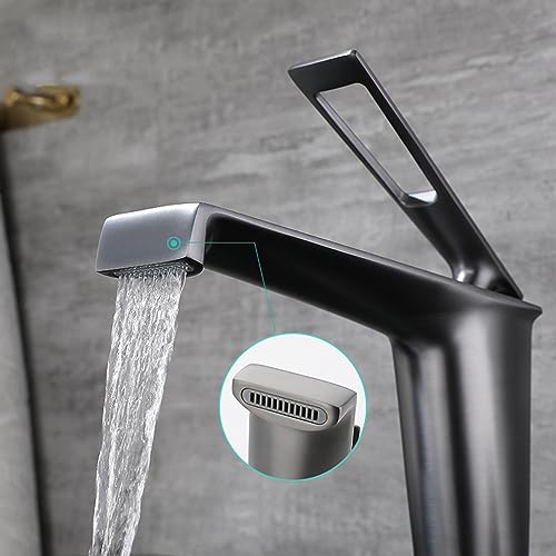 Robinet mitigeur lavabo cascade noir avec commande eau chaude froide - 4