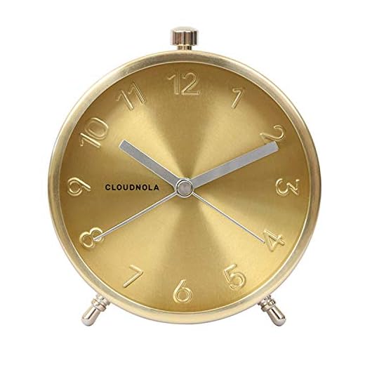 Cloudnola Glam Metal Alarm Clock Gold, 4.3 inch Diameter, Battery Operated Quartz Movement, Silent Non Ticking …