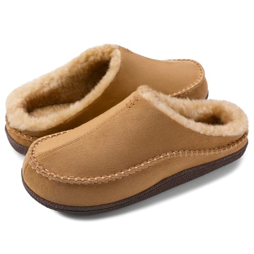 shoeslocker Men's Slippers, Comfy Memory Foam Slip-on Indoor House Shoes