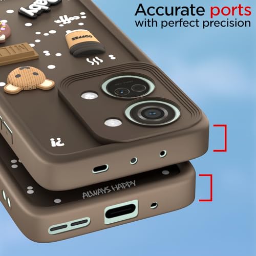 Image of Pikkme Back Cover for OnePlus Nord 3 5G | Cute Fun Cartoon 3D Bear Silicone Full Body Protection Bumper Case (Brown)