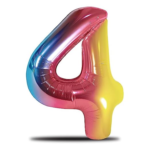 Globo Cumpleaños XXl Arco Iris - Globo Gigante De Foil En 40" - 101cm Decoración De Cumpleaños - Decoración De Números De Globos Para Cumpleaños - Vuela Con Helio (Número 4)