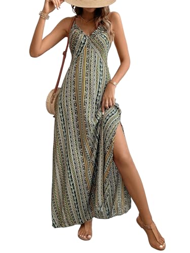 Verdusa Women's Geo Print V Neck Sleeveless Split Thigh Cami Maxi...