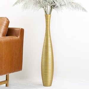 Tall Floor Vase, Large Vases for Rustic Home Decor Modern Farmhouse, Sturdy, Luxury, Textured, Vessel for Decorative Branches Dried Flowers, 27.5 inches Floor Vase for Decor, Gold Vases