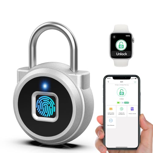 Eseesmart Fingerprint Gym Locker Padlock, Fingerpirnt Bluetooth APP Control Smart Combo Pad Lock - Keyless Outdoor Waterproof Security Suitcase Luggage School Backpack-Sliver