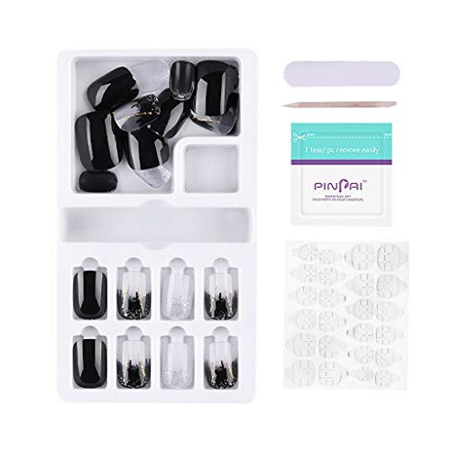 Zcuhen Glossy False Nails 24Pcs Colorful Coffin Nails False Gel Nails Art Tips Sets Full Cover with Nail Stick File Art Fake Nails Tips for Nail Art Salon DIY Decoration