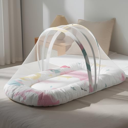 Image of StarAndDaisy Baby Mosquito Net with 360 Widened Skirt /Foldable,Spacious & Light-Proof /Rust-Free 5-Point Frame /Mesh for Full Protection. (Mosquito net -Ocean Print)