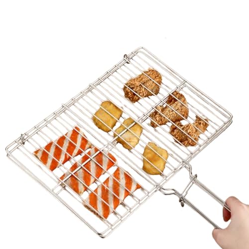 Huasean Cesta para parrilla de pescado para barbacoa, Cesta para parrilla al aire libre,Parrilla de pescado de acero inoxidable | Cesta de parrilla ligera rectangular, cesta de parrilla portátil con