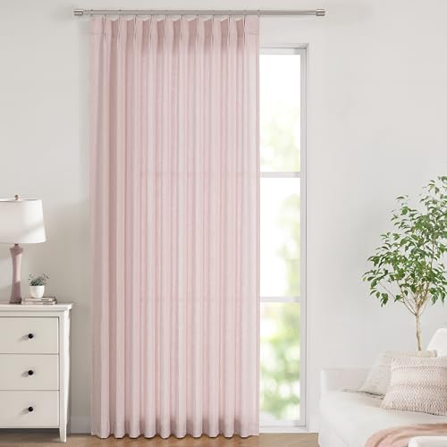 Image of Vision Home Light Pink Pinch Pleated Semi Sheer Curtains Textured Linen Blended Light Filtering Window Curtains 108 inch for Living Room Bedroom Patio Pinch Pleat Drapes with Hooks 9FT 60 inch Wx108 Lx1