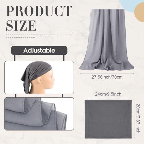 Hijab Scarves and Undercap Set, Chiffon Muslim Head Scarf for Women Islamic Solid Long Shawl Inner Hijab Cap2