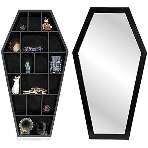 Gothic Curiosities Coffin Shelf and Coffin Mirror - Gothic Decor for Bedroom Dynamic Duo - Hardware Included for Mounting Cover