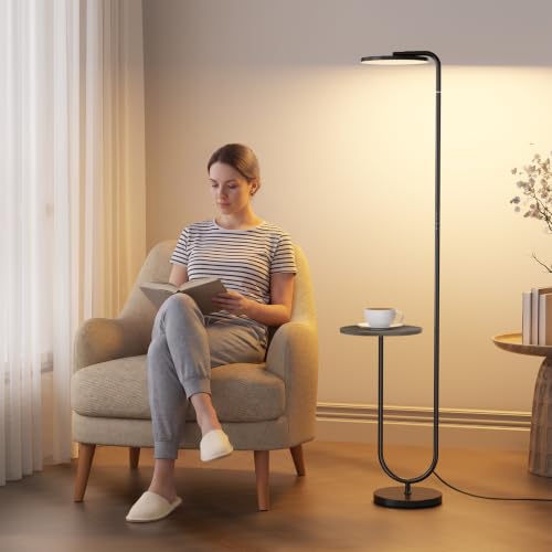 Image of SIBRILLE 36W LED Floor Lamp with Table, Super Bright Standing Lamp, Modern Stepless Dimmable Torchiere Tall Lamp with Remote Control, 350Rotating Head Floor Lamp for Living Room, Bedroom, Office