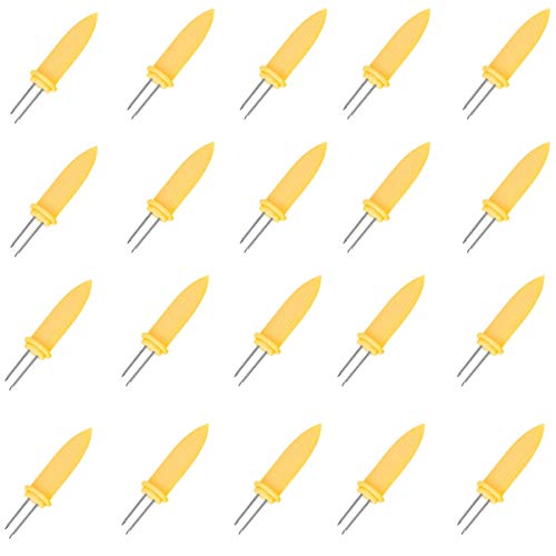 WINBOB 20 Pack Stainless Steel Corn Holders Corn on The Cob Skewers for BBQ Twin Prong Sweetcorn Holders Home Cooking Fork