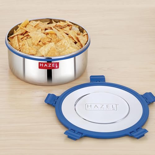 Image of HAZEL Stainless Steel Wafer & Chips Snack Storage Container, 3000 Ml, Airtight Dabba, Silver